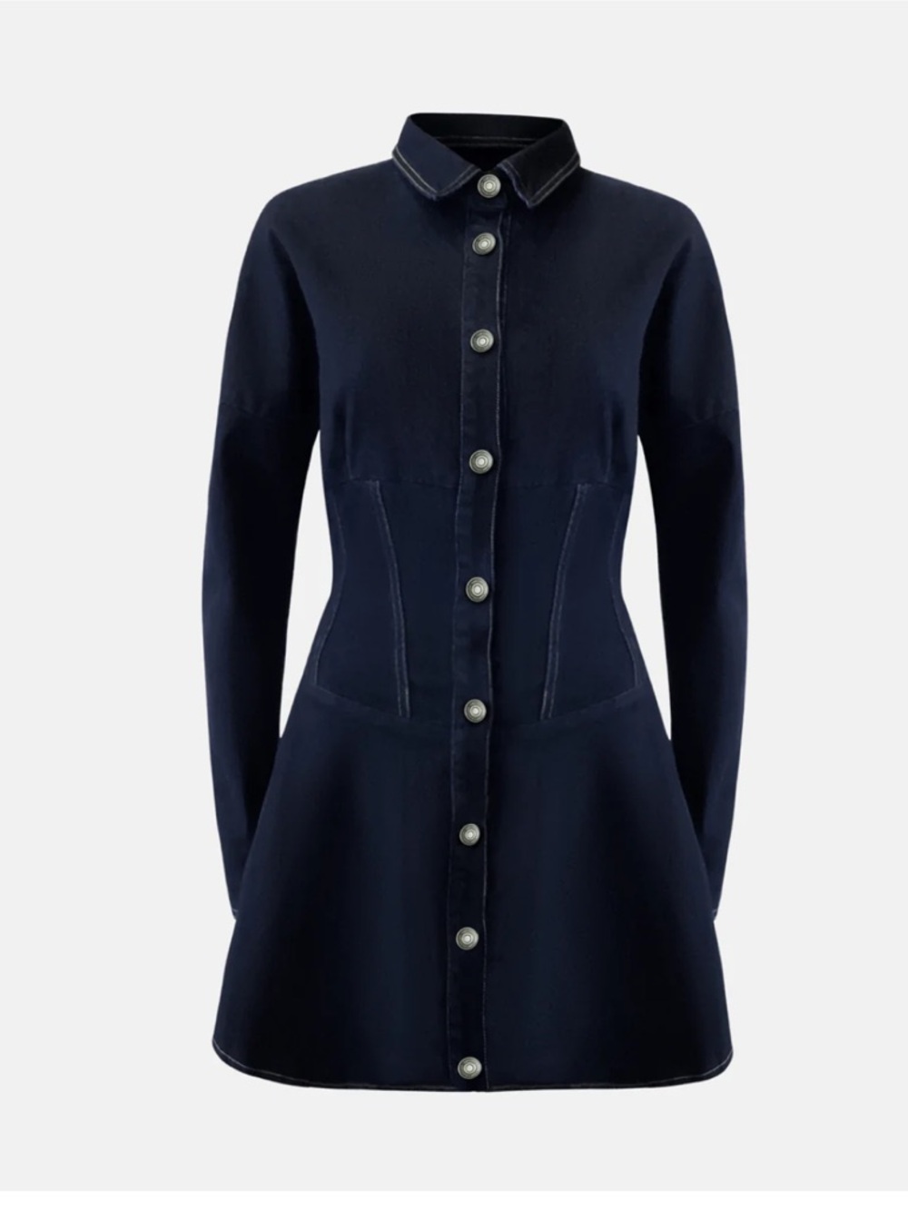 OW Collection Ella Denim Shirt Dress in Dark Wash in Size Small - Picture 8 of 13
